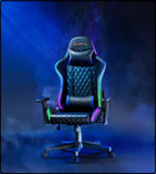GEATIX UT-B918 High-Back Ergonomic Gaming Chair With RGB LED Lights, Headrest, Lumbar Support, Height Adjustable Swivel Recliner Chair – BLACK